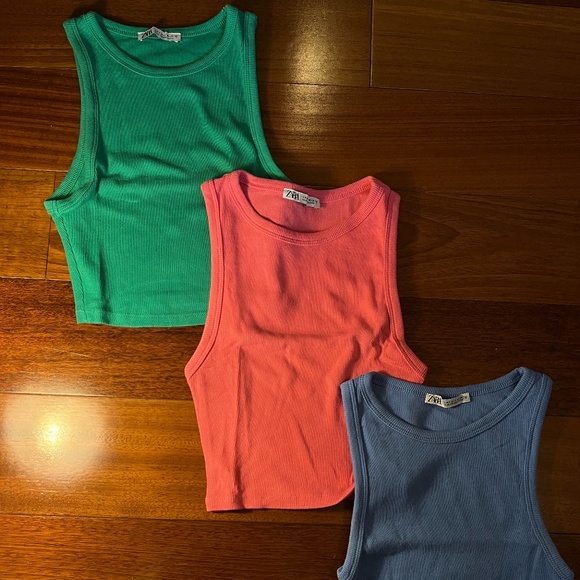 3 Zara Basic Ribbed Tanks! (blue, green, and pink) 💙💚🩷 - Picture 2 of 10